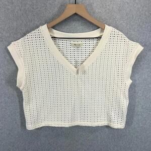 Madewell Womens M White Sleeveless Perforated Top Coverup Beach Crop NWT NL386